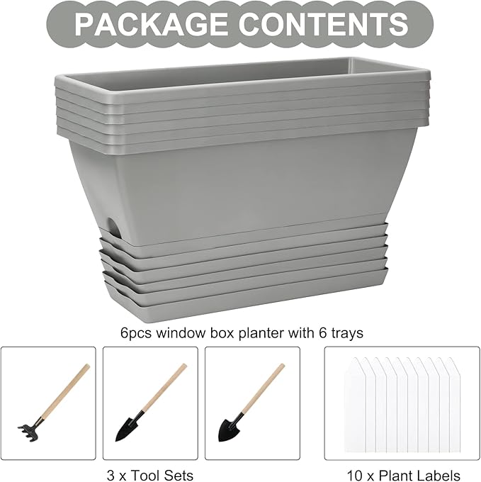 Window Box Planter, 6 Packs 17 Inches Rectangle Planters Box - Image 3