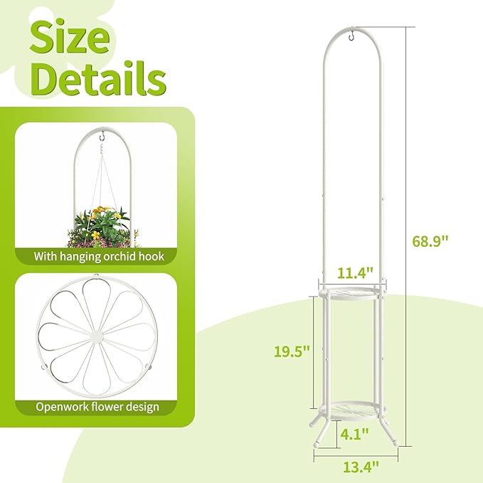 BMOSU Plant Stand with Hooks Indoor Outdoor Corner Tall Plant Stand Heavy-Duty - Image 7