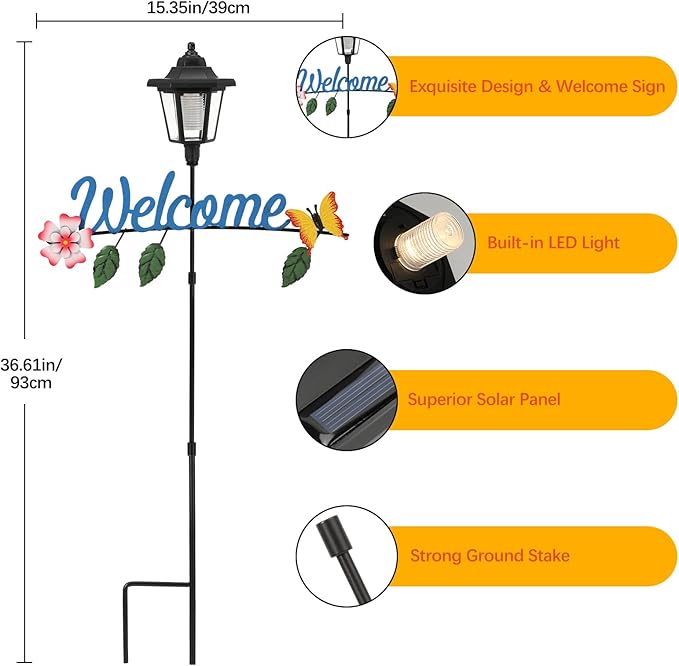 Lewondr Solar Garden Lights Butterfly, 36.6 Inch Solar Lamp Post Light - Image 5