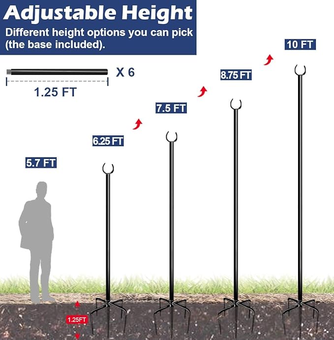 10FT String Light Poles for Outdoor, Heavy Duty Metal Lighting Stand Pole for - Image 3