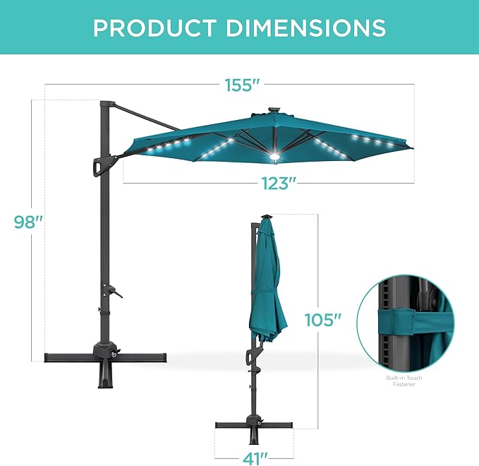 Best Choice Products 10ft Solar LED Cantilever Patio Umbrella, 360-Degree - Image 7