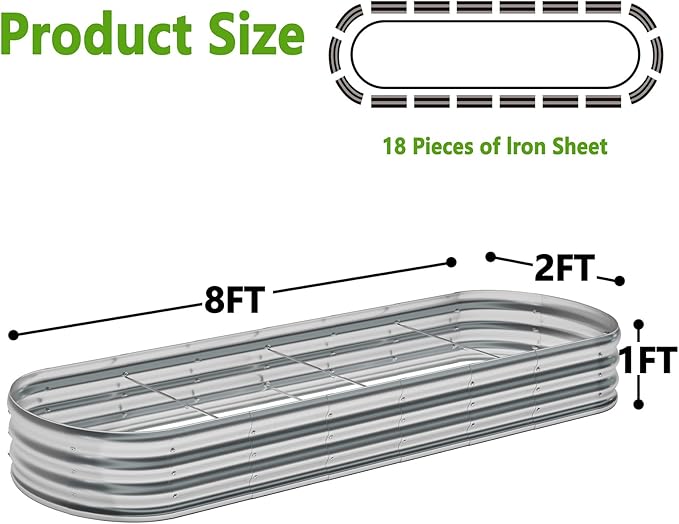 zizin 2 Pack Oval Galvanized Raised Garden Bed Kit 8x2x1ft Large Metal Planter - Image 5
