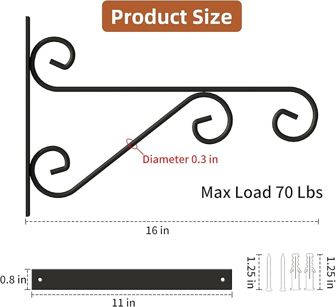 4 Pack 16 Inch Plant Hangers Outdoor Bracket, Indoor Wall Mount Metal Heavy - Image 5