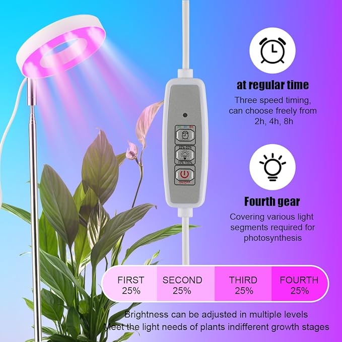 2 Pack 11 Inch Plant Pots with LED Grow Lights, Drainage Holes & Plug, Soil - Image 4