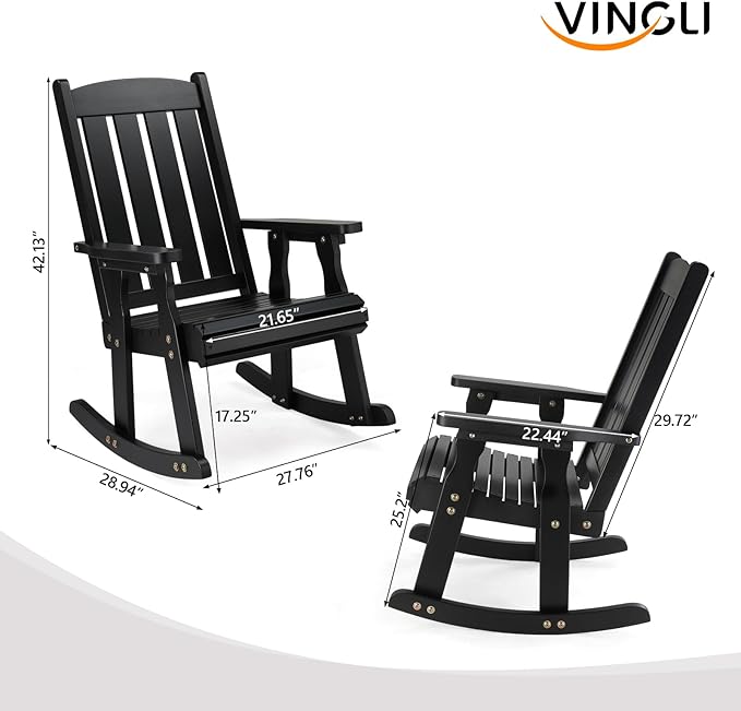VINGLI Heavy Duty 600 LBS Outdoor Wooden Rocking Chair - Image 3
