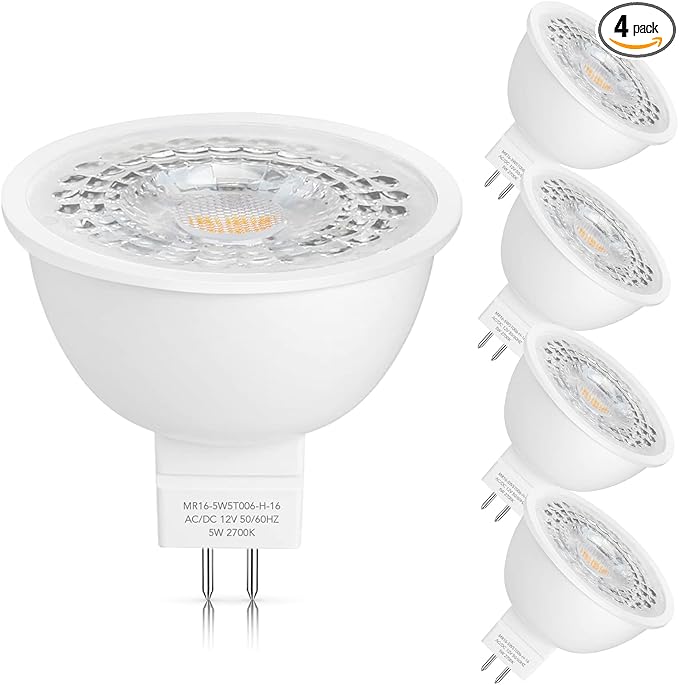 Mlambert 4 Pack MR16 LED Bulbs 50W Halogen Equivalent 2700K, 5W GU5.3 MR16 12V by Mlambert
