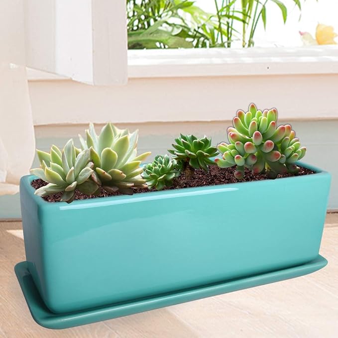 Vencer 14 Inch Rectangular Modern Minimalist Ceramic Succulent Planter Pot - Image 6