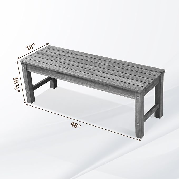 Psilvam 2-Person Outdoor Poly Lumber Patio Backless Bench, Fade-Resistant & - Image 3