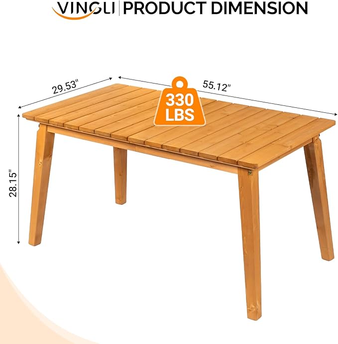 VINGLI Rectangular Outdoor Dining Table, Solid Cedar Wood Patio Table - Image 3