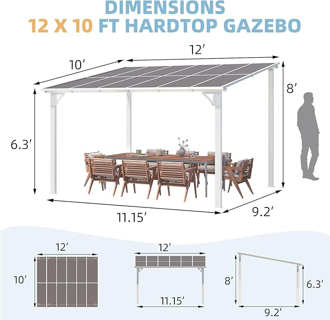 AECOJOY 12' x 10' Outdoor Gazebo Pergola - Image 7