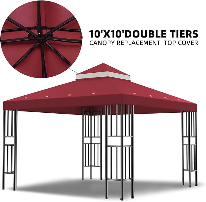 Sumfaller 10x10 FT Gazebo Replacement Canopy Top Cover Double Tiered Canopy Top - Image 3
