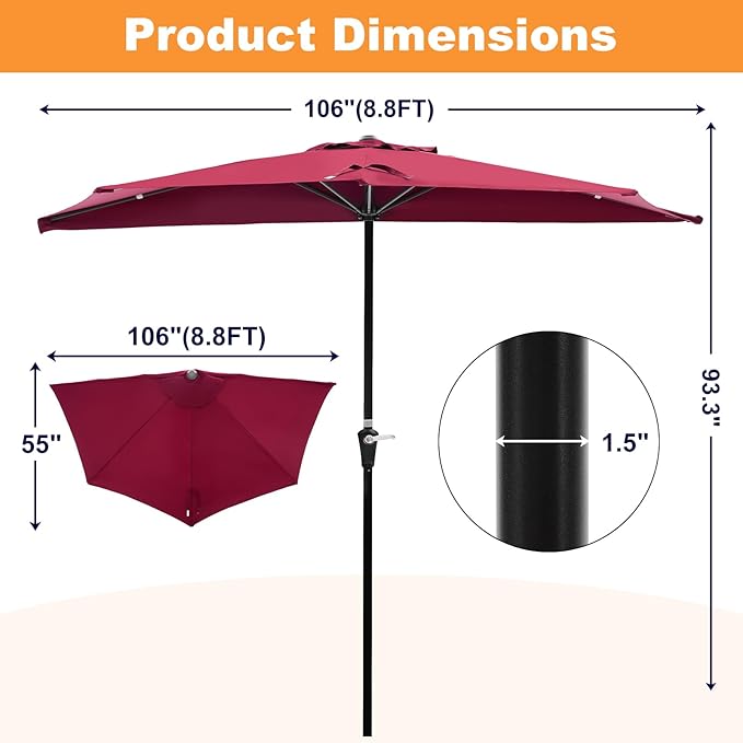 OLIXIS Half 9Ft Umbrella Outdoor Patio, Scalloped Patio Umbrella - Image 2