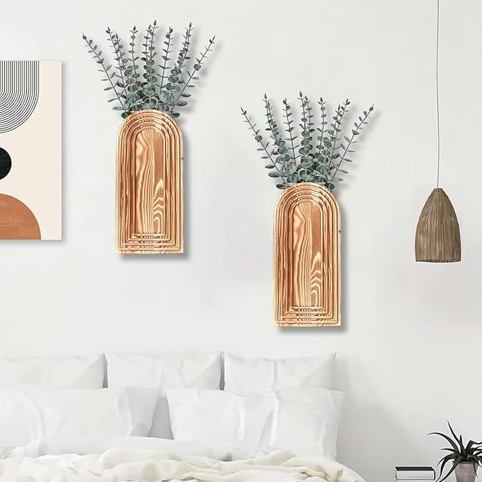 2 Pack Wooden Wall Vase Set - Image 6