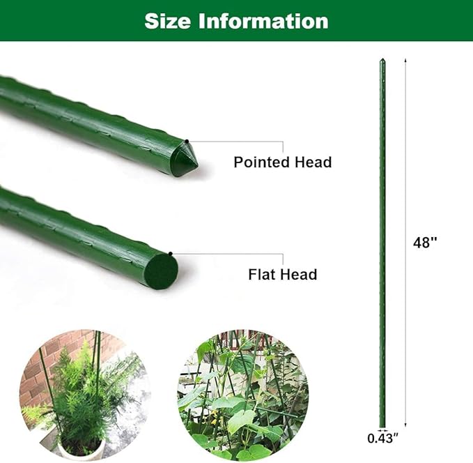 Garden Plant Stakes 48 Inch 4Ft Tomato Stakes, 20 Pack Steel Plant Stick Support - Image 3