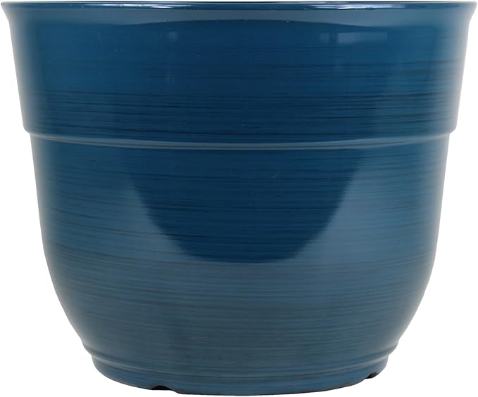 Garden Elements Indoor/Outdoor Glazed Brushed Happy Plastic Planter, Dark Teal by GardenElements