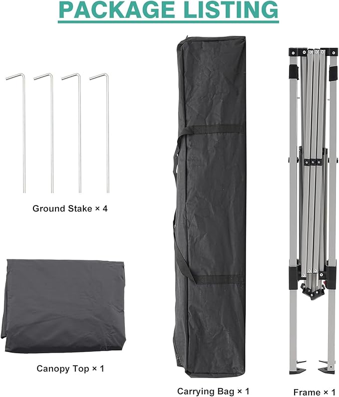 Canopy Tent, 10X10 FT Pop Up Canopy Outdoor Instant Tent Slant Legs - Image 6