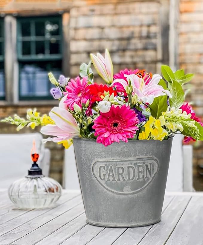 Briful 4 Size Galvanized Buckets Farmhouse Metal Bucket Dark Gray Galvanized - Image 4