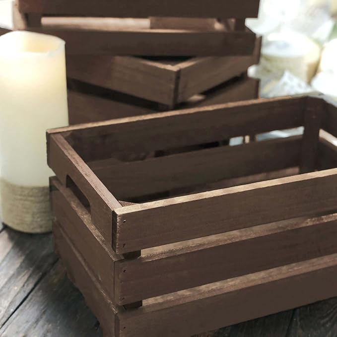 Efavormart Set of 3 Brown Rustic Wooden Nesting Crates - Image 9