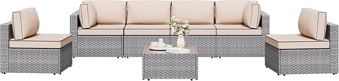 Shintenchi 7 Pieces Outdoor Patio Sectional Sofa Couch by Shintenchi