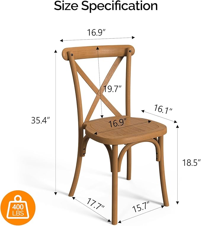 VINGLI Plastic Outdoor Dining Chairs Set of 2, Stackable Patio Dining Chairs - Image 3