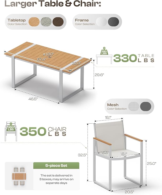 Outdoor Dining Table for 6, HDPS+ Aluminum Patio Dning Table - Image 7