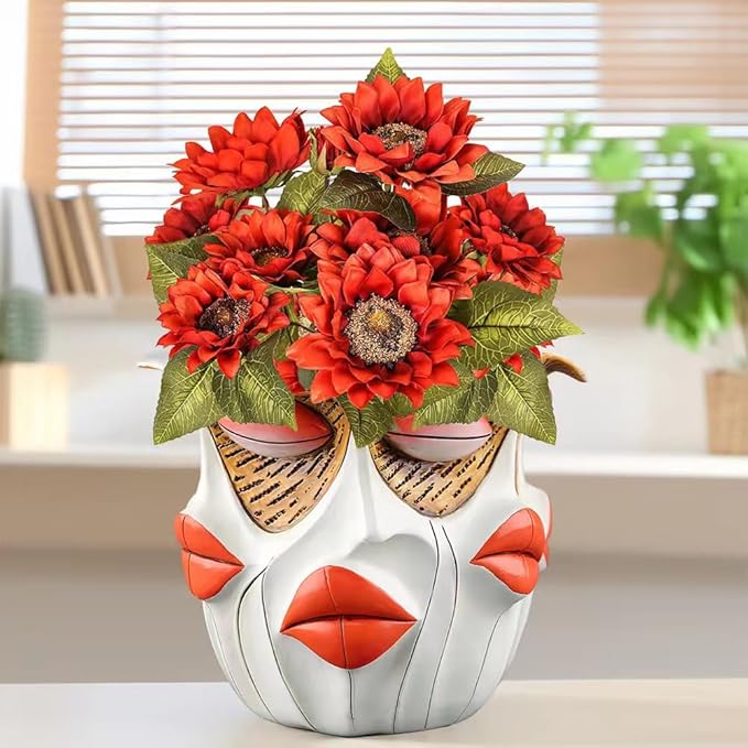 TOZLU Art Abstract Face Planters Pots Head, Unique Fun Abstract Face Flower Pot by TOZLU