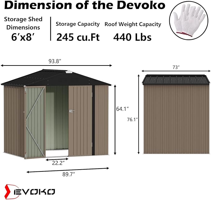 Devoko Outdoor Storage Shed 8 x 6 FT Lockable Metal Garden Shed Steel - Image 3
