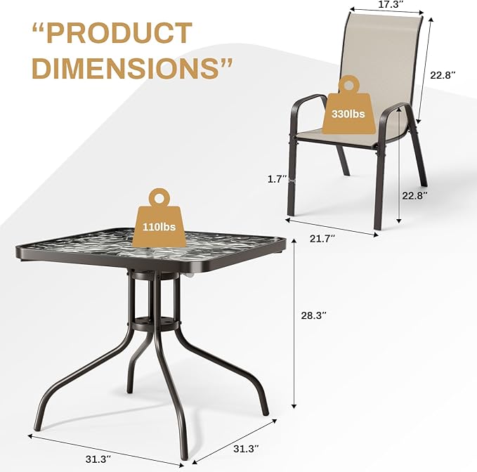 Arlopu 5 Piece Outdoor Patio Dining Set, Porch Furniture - Image 2