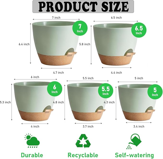 5-Pack Plant Pots with Drainage - Image 2