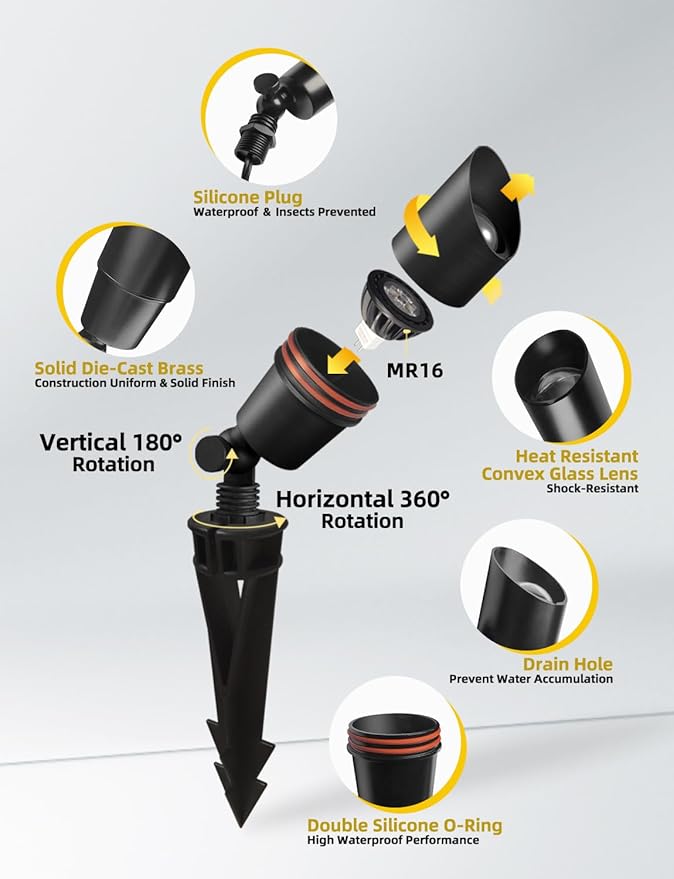 COLOER Brass Low Voltage Landscape Spotlight 6-Pack - Image 3