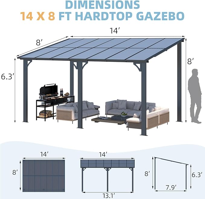AECOJOY 14' x 8' Gazebo Outdoor Pergola - Image 7