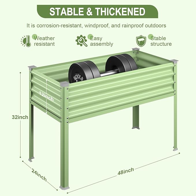 Raised Garden Bed with Legs, 48×24×32in Galvanized Raised Garden Beds Outdoor - Image 3
