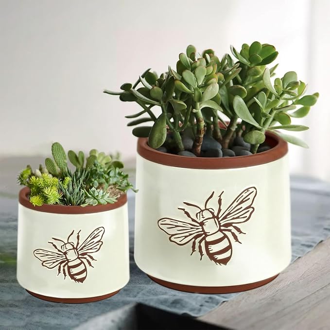 YBX Terracotta Pots Inch with Drainage Holes, Bee Decor, Ceramic Pots - Image 7