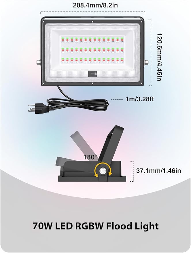 Onforu 2 Pack LED RGBW Flood Lights Outdoor 70W, 2700K Warm White Dimmable - Image 8
