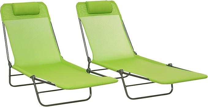 Outsunny 2 Piece Folding Chaise Lounge Chairs, Pool Sun Tanning Chairs by Outsunny