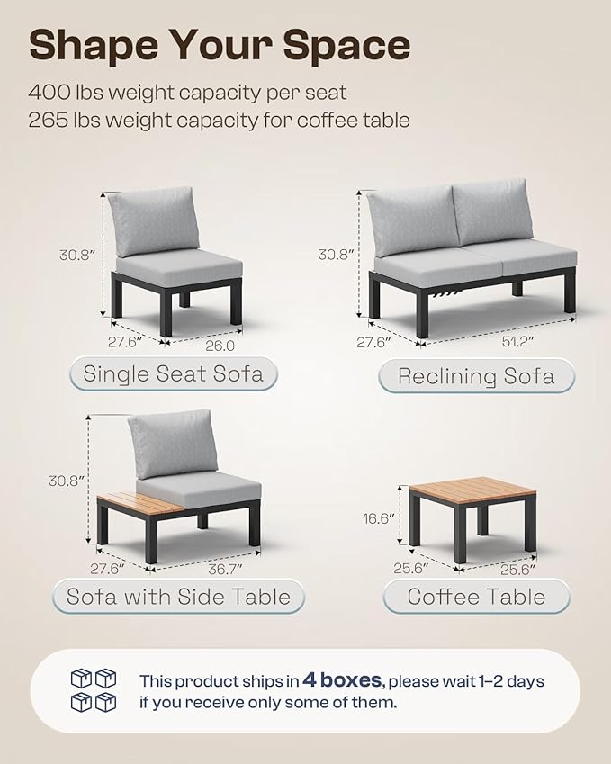 Aluminum Modular Outdoor Patio Furniture Set, 6 Seats Patio Sectional Sofa Set - Image 8