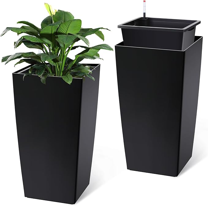 Garvee 30" Tall Planters Set of 2, Outdoor＆Indoor Black Planter Pots, High by Garvee