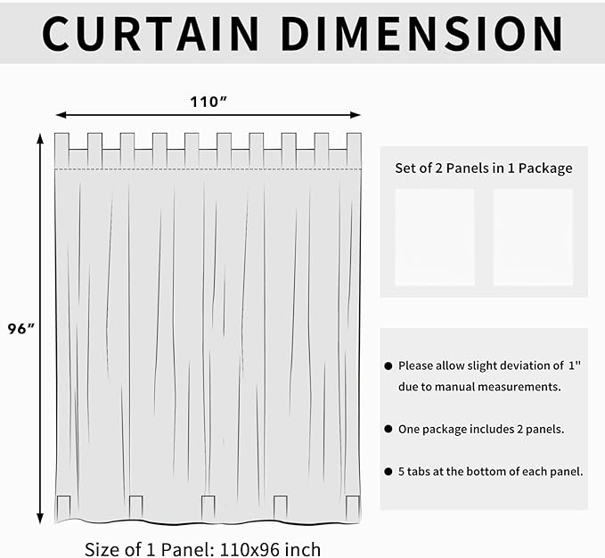 Easy-Going Outdoor Patio Curtains Detachable Tab Top Windproof Weatherproof - Image 6