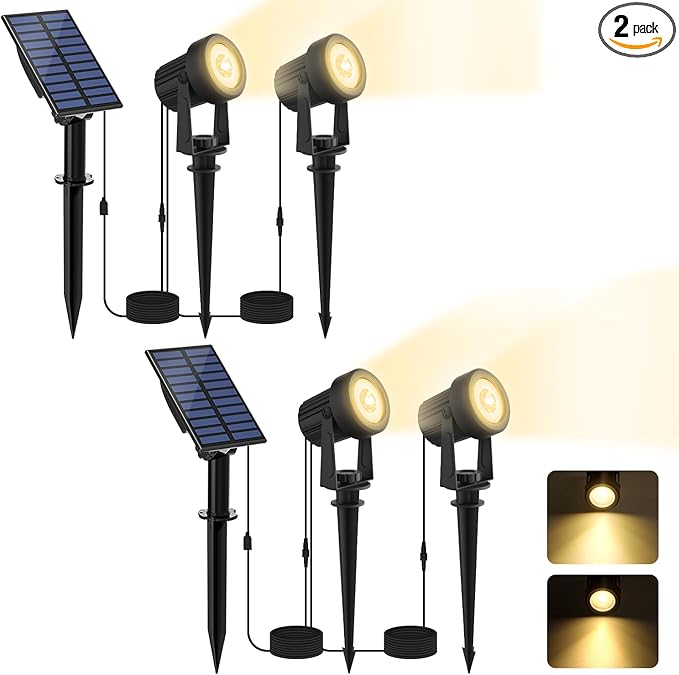 Solar Spotlights Outdoor Waterproof, Warm White Landscape Spotlights, by LINQELLY