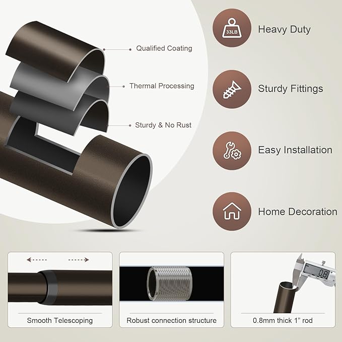 Modern Antique Brown Bronze Curtain Rods - Image 7