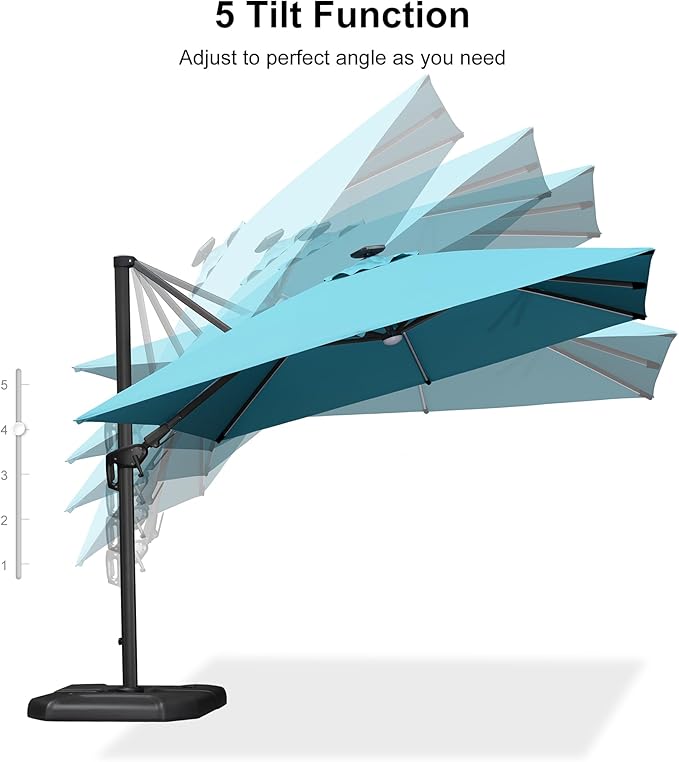 PURPLE LEAF 10 Feet Patio Umbrella Outdoor Cantilever Solar Powered LED Swivel - Image 9