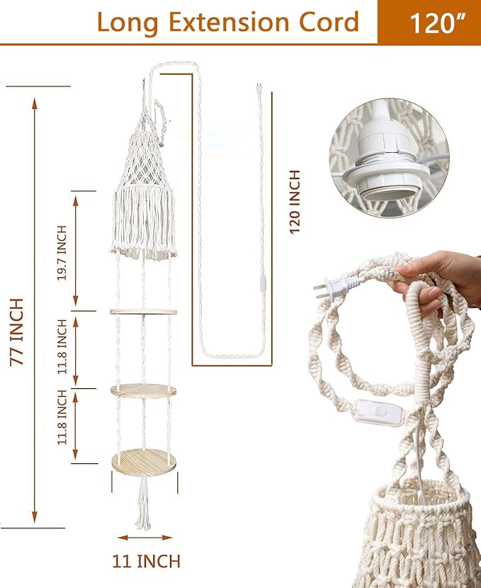 Macrame Plant Hanger Shelf Hanging Rope Shelf Indoor - Image 6