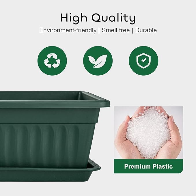 GROWNEER 3 Packs 17 Inches Green Flower Window Box Plastic Vegetable Planters - Image 6