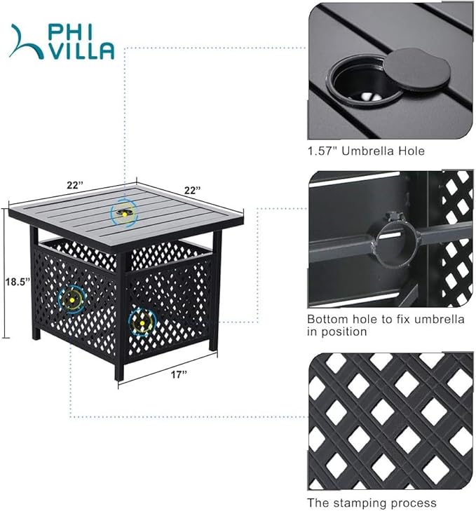 PHI VILLA Outdoor Patio Side Table Set of 2, Outside Coffee Bistro Table - Image 3
