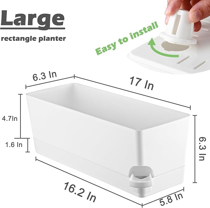 2 Pack Self Watering Pots for Indoor Plants 17 Inches Window Boxes Planters - Image 3
