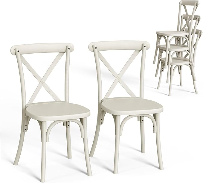 VINGLI Plastic Outdoor Dining Chairs Set of 2, Stackable Patio Cream White by VINGLI