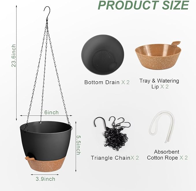 Hanging Planters for Indoor Outdoor Plants, 2 Pack Self Watering Hanging Pot - Image 3