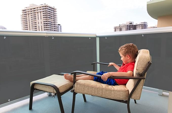 LOVE STORY 3'x16' Dark Grey Balcony Screen Privacy Fence Cover UV Protection - Image 6
