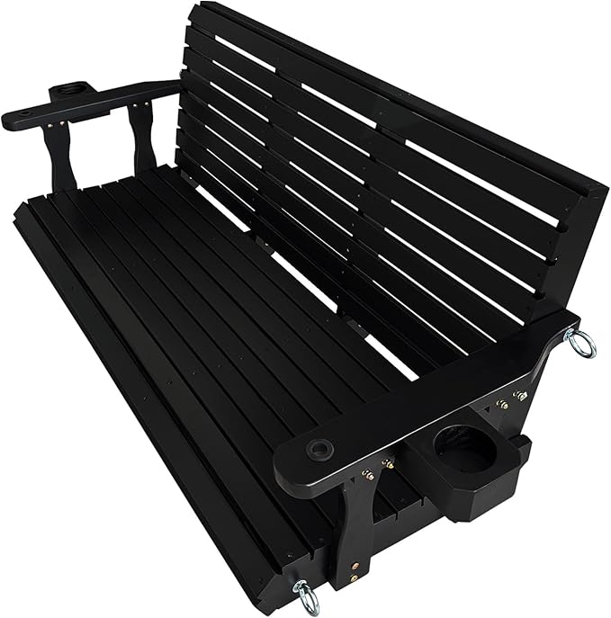 Wooden Porch Swing 3-Seater, High Backrest and Deep Seat, Bench Swing - Image 8