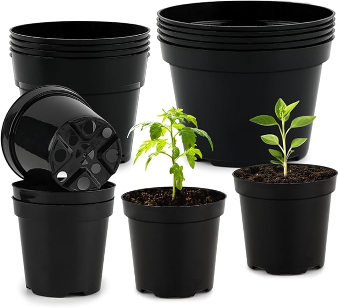 4/6/8 Inch Black Plant Nursery Pots, 15 Pack, Thickened Plastic by RooTrimmer